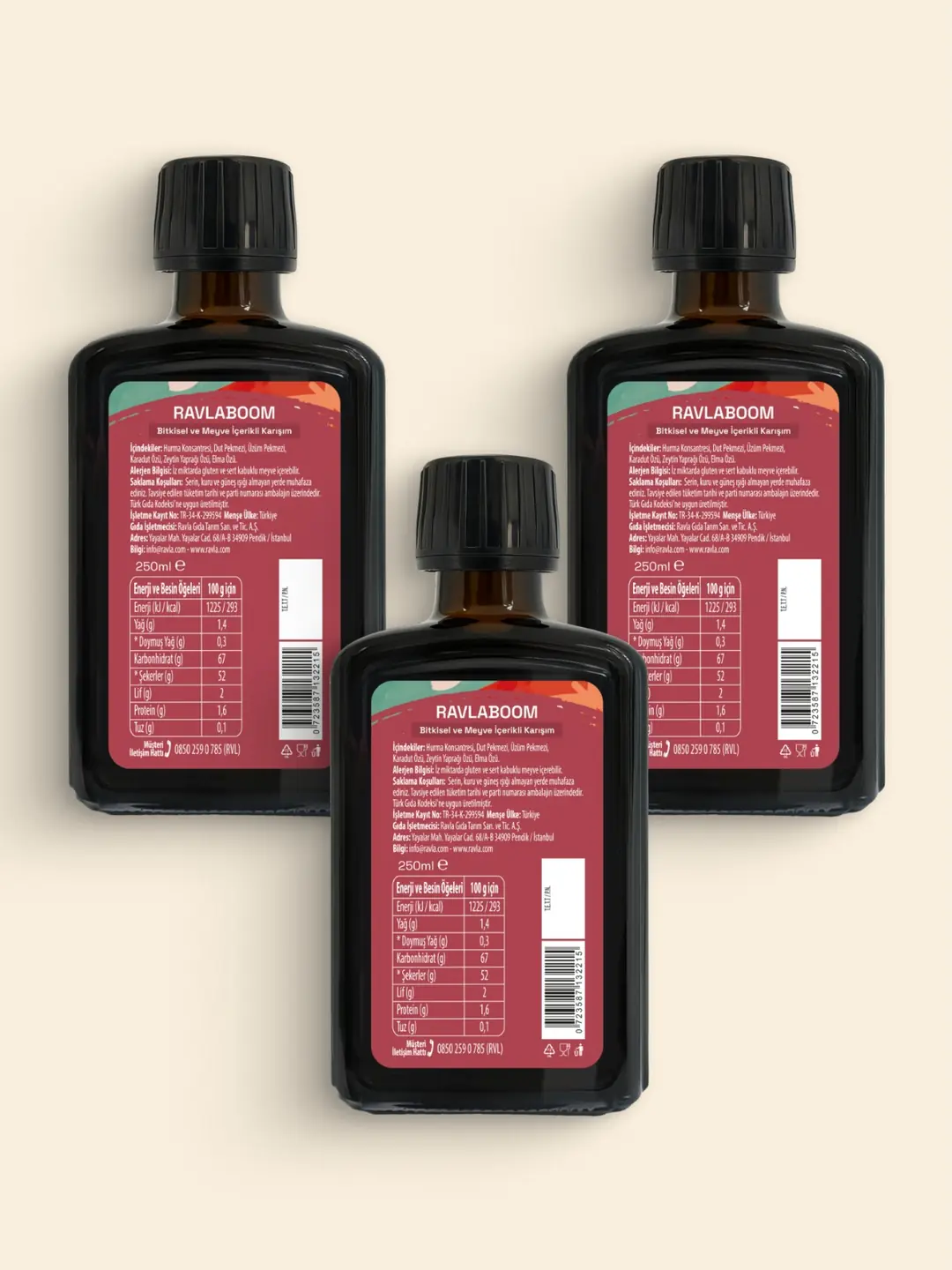 3'lü Ürün - Ravlaboom Bitkisel ve Meyve İçerikli Karışım 250ml