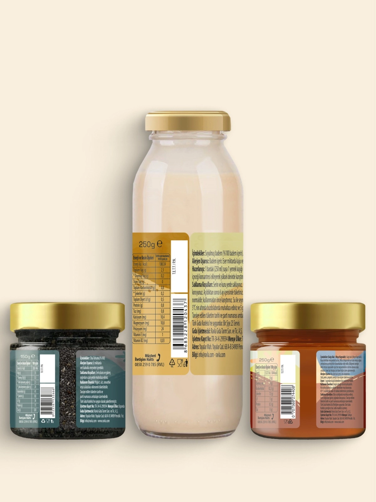3'lü Ürün - Ravla Chia Tohumu 150g / Badem İçeceği 250g / Meşe Balı 250g