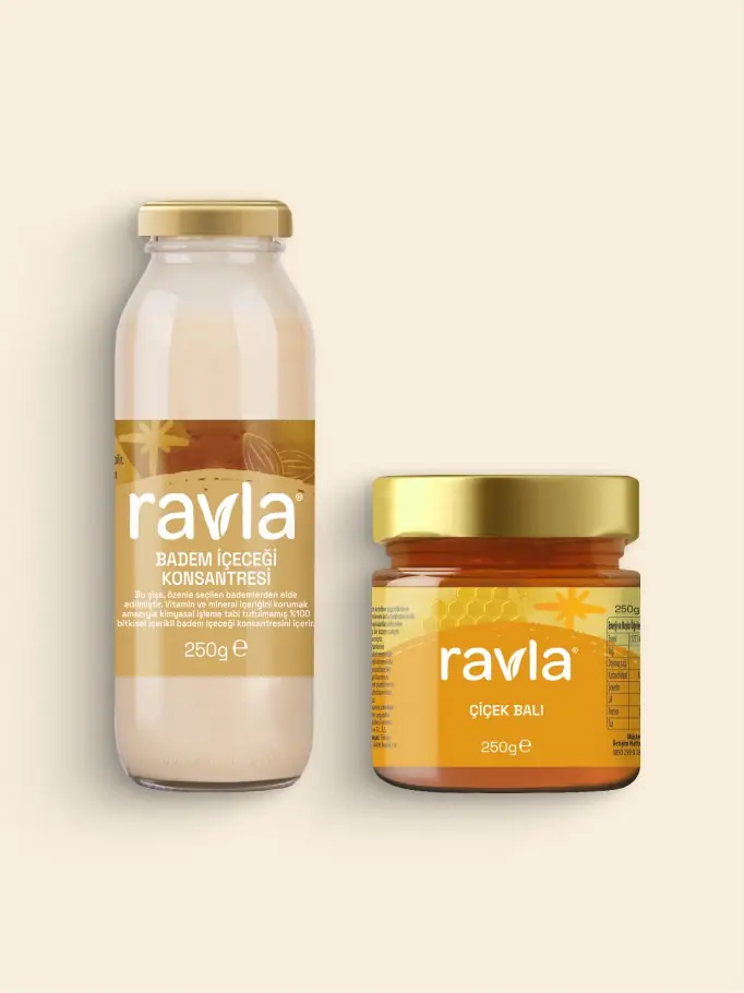 2'li Ürün - Ravla Badem İçeceği Konsantresi - 250g / Ravla Çiçek Balı 250g