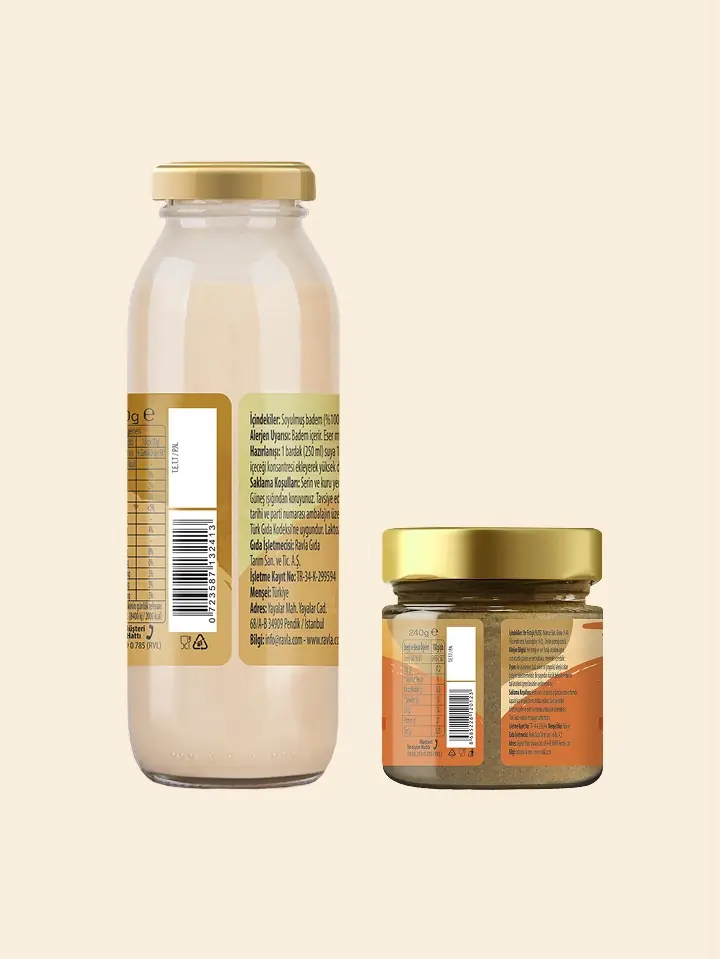 2'li Ürün - Ravla Badem İçeceği Konsantresi - 250g / Ravla Yer Fıstığı Ezmesi - 240g