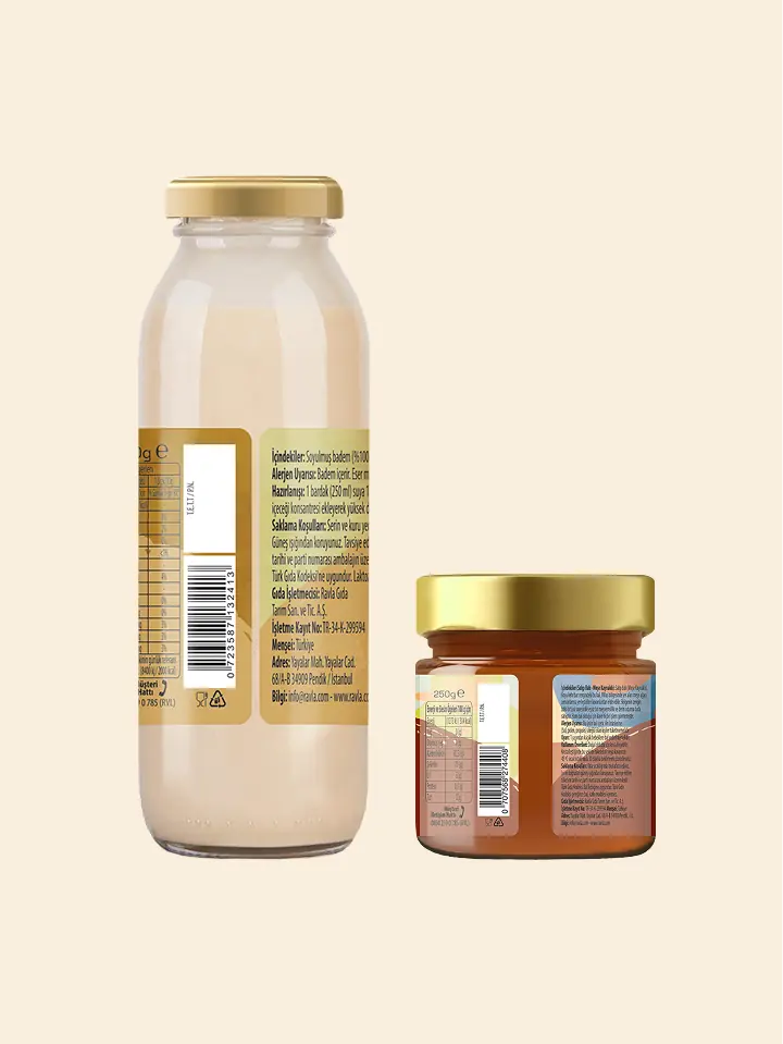 2'li Ürün - Ravla Badem İçeceği Konsantresi - 250g/ Ravla Salgı Balı (Meşe Kaynaklı) - 250g