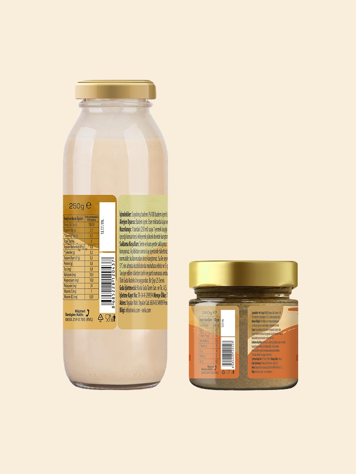 2'li Ürün - Ravla Badem İçeceği Konsantresi - 250g / Ravla Yer Fıstığı Ezmesi - 240g