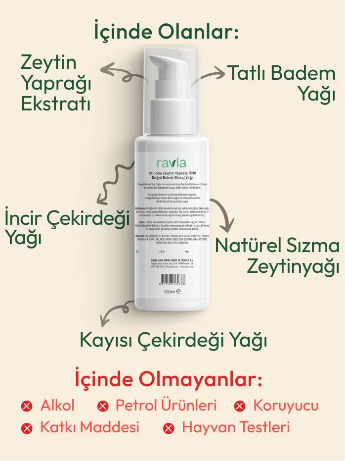 Ravla Minolia Zeytin Yaprağı Ekstratlı Bebek Masaj Yağı - 100ml