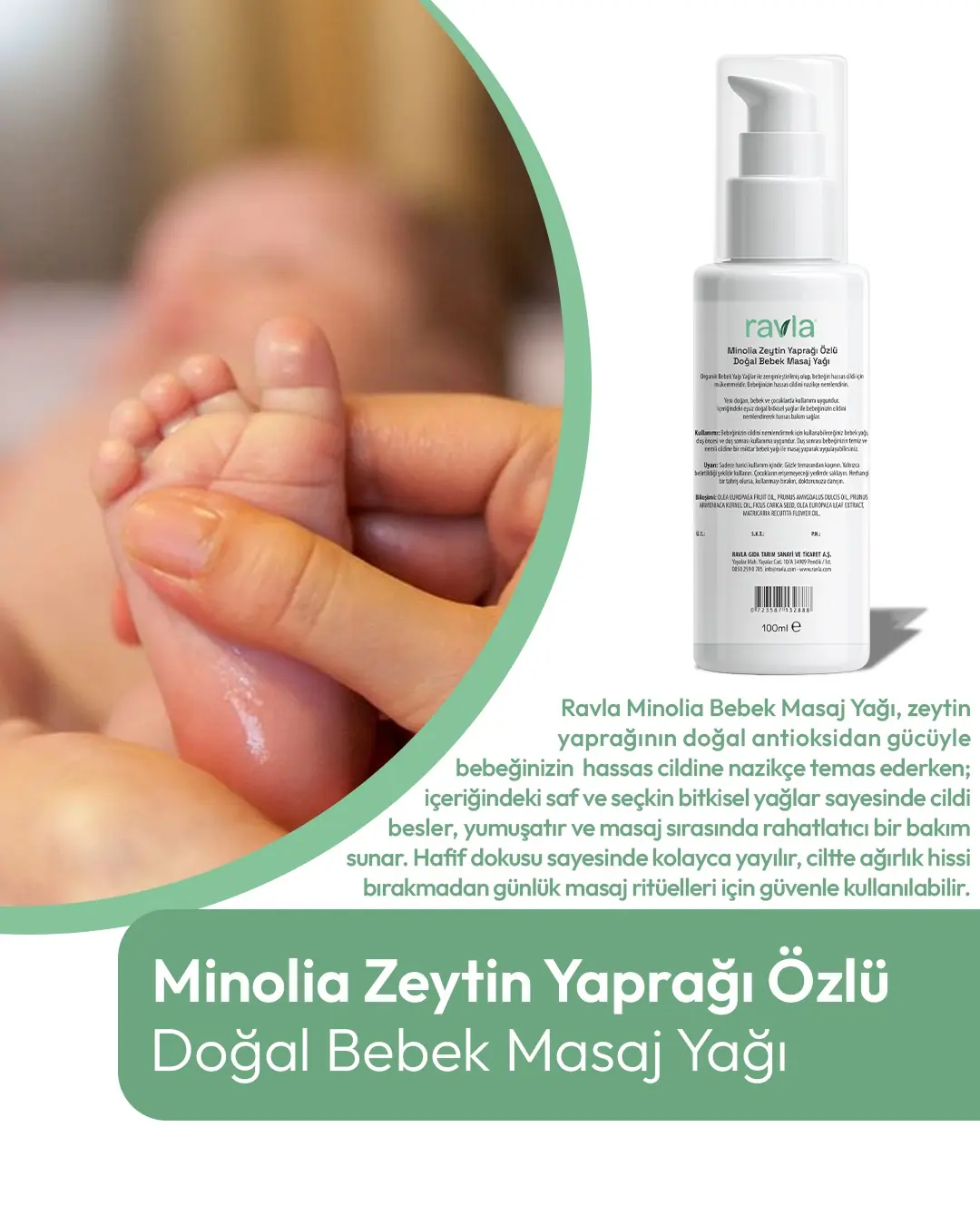 Ravla Minolia Zeytin Yaprağı Ekstratlı Bebek Masaj Yağı - 100ml