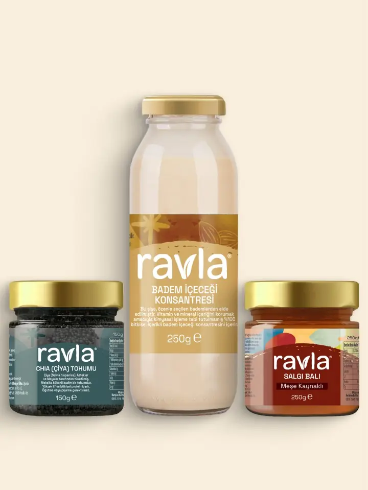 3'lü Ürün - Ravla Chia Tohumu 150g / Badem İçeceği 250g / Meşe Balı 250g