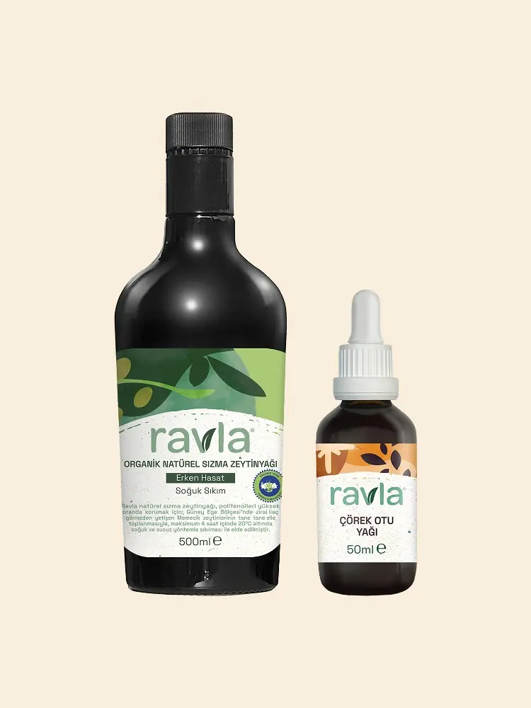 2'li Ürün - Ravla Organik Erken Hasat Zeytinyağı – İçimlik 500ml /  Ravla Çörek Otu Yağı - 50ml