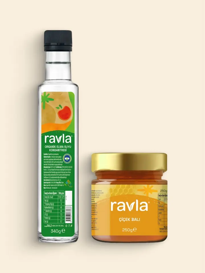 2'li Ürün - Ravla Organik Elma Suyu Konsantresi 340g / Çiçek Balı 250g