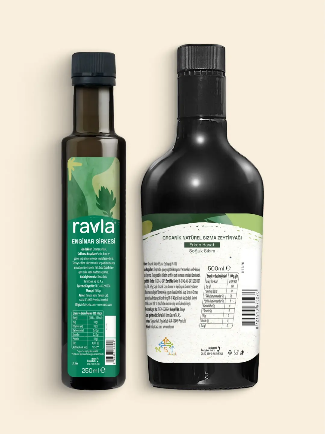2'li Ürün - Ravla Enginar Sirkesi - 250ml / Ravla Organik Erken Hasat Zeytinyağı - 500ml