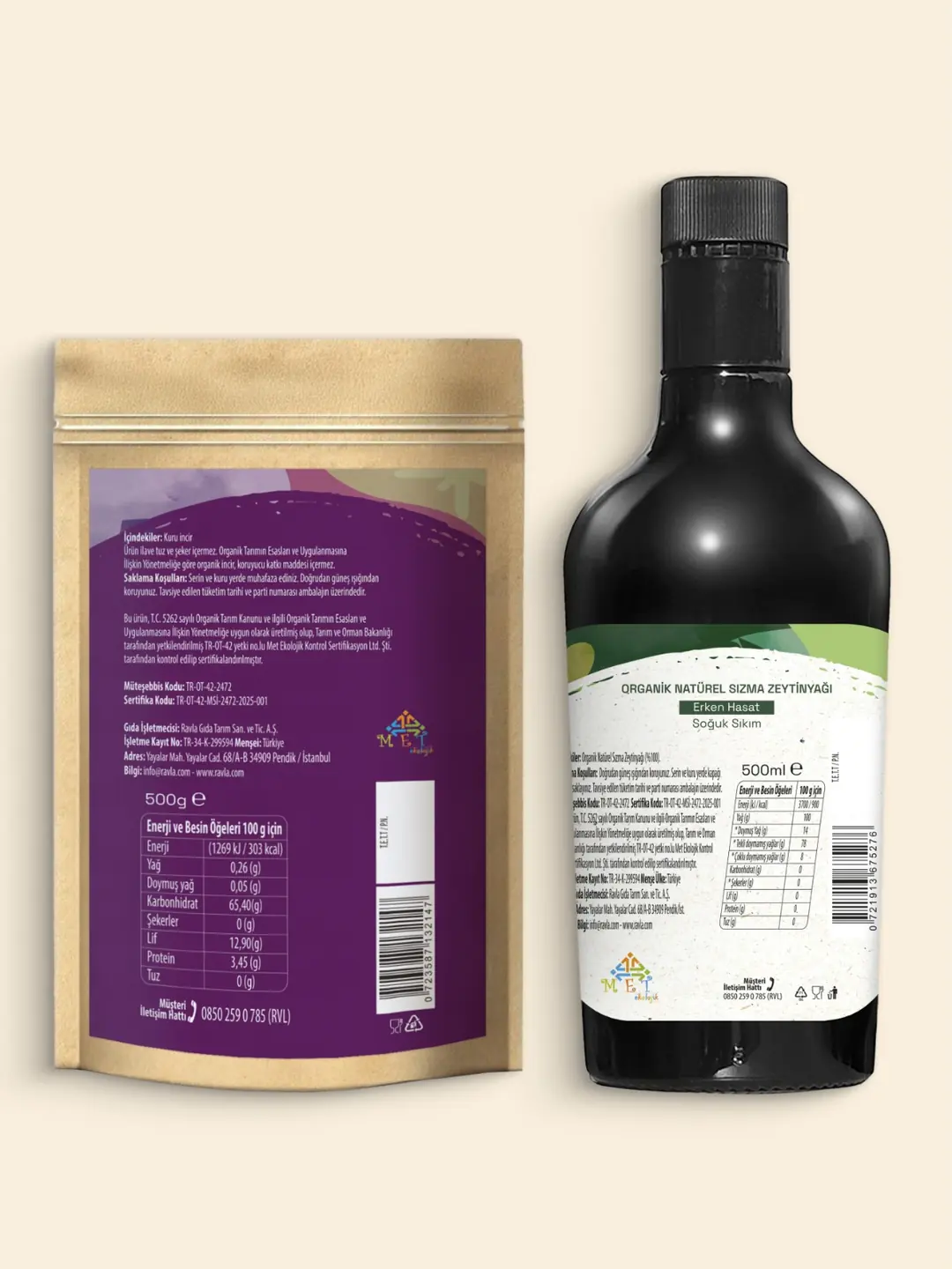 2'li Ürün - Ravla Organik Erken Hasat  Zeytinyağı – İçimlik 500 ml/ Ravla Kuru İncir 500g