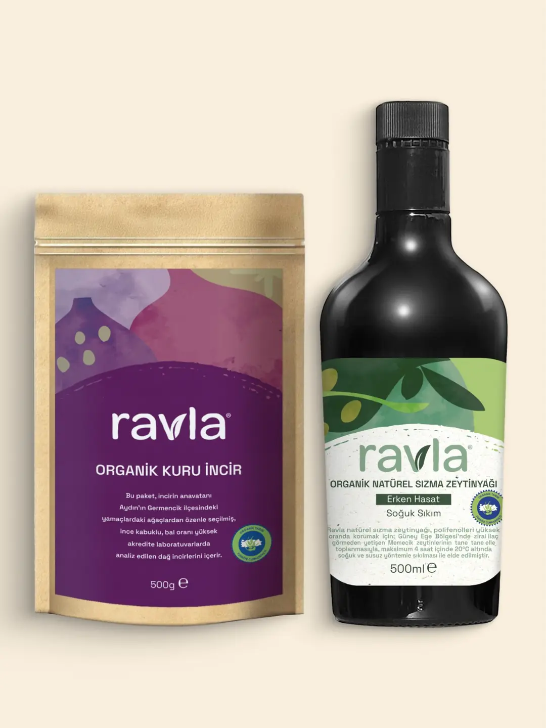 2'li Ürün - Ravla Organik Erken Hasat  Zeytinyağı – İçimlik 500 ml/ Ravla Kuru İncir 500g