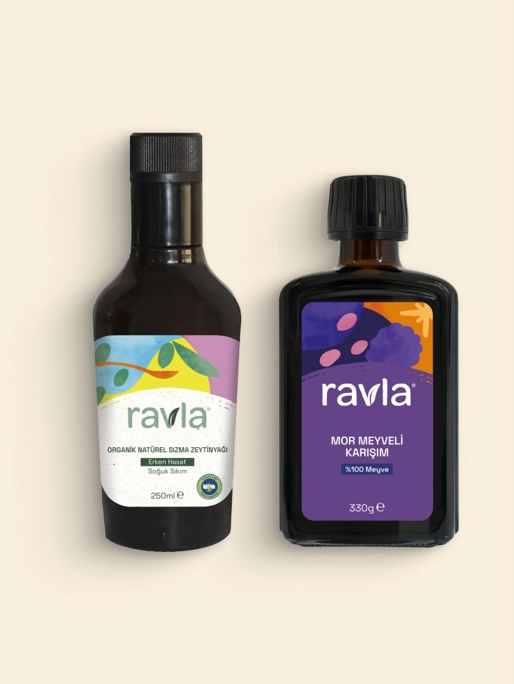 2'li Ürün - Ravla Mor Meyveli Karışım 330g / Ravla Organik Zeytinyağı - Bebek Çocuk Yüksek Polifenol 250ml