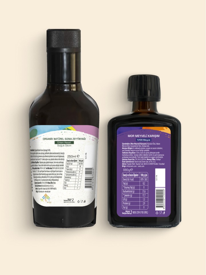 2'li Ürün - Ravla Mor Meyveli Karışım - 330g / Organik Zeytinyağı - Bebek Çocuk Yüksek Polifenol 500ml