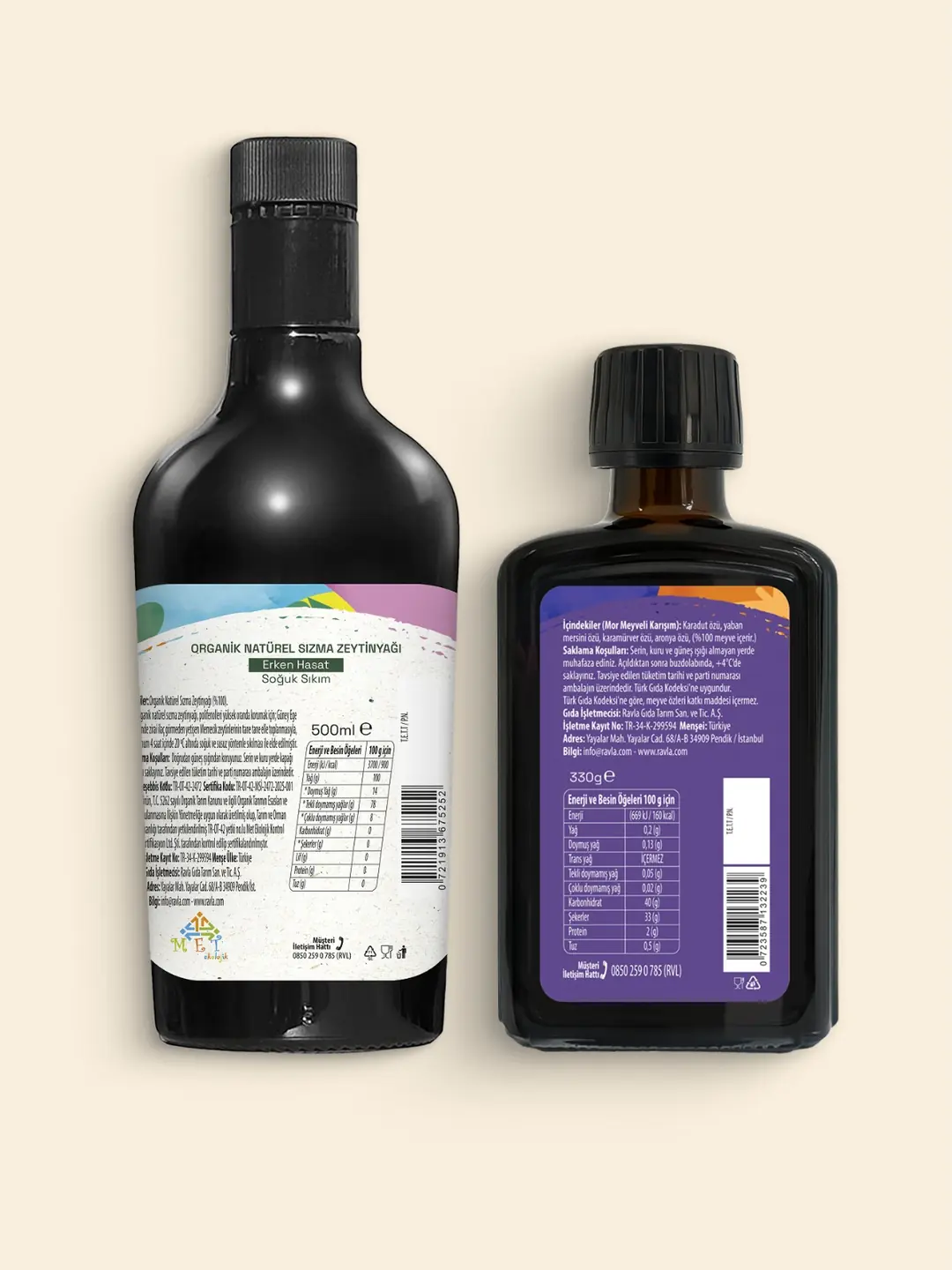 2'li Ürün - Ravla Mor Meyveli Karışım - 330g / Organik Zeytinyağı - Bebek Çocuk Yüksek Polifenol 500ml
