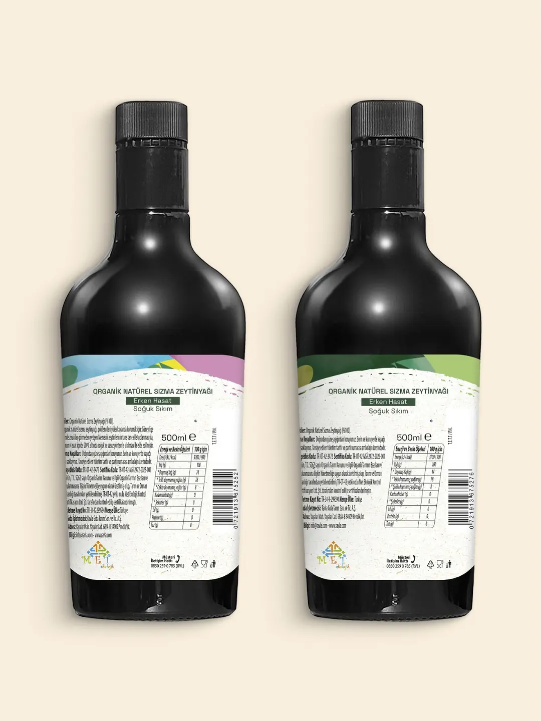 2'li Ürün - Ravla Organik Zeytinyağı - Bebek Çocuk Yüksek Polifenol 500ml / Organik Erken Hasat  Zeytinyağı – İçimlik 500 ml