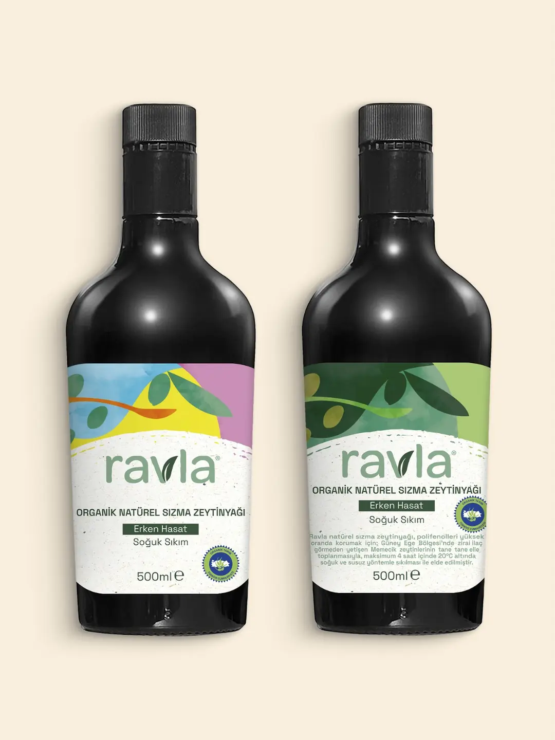 2'li Ürün - Ravla Organik Zeytinyağı - Bebek Çocuk Yüksek Polifenol 500ml / Organik Erken Hasat  Zeytinyağı – İçimlik 500 ml