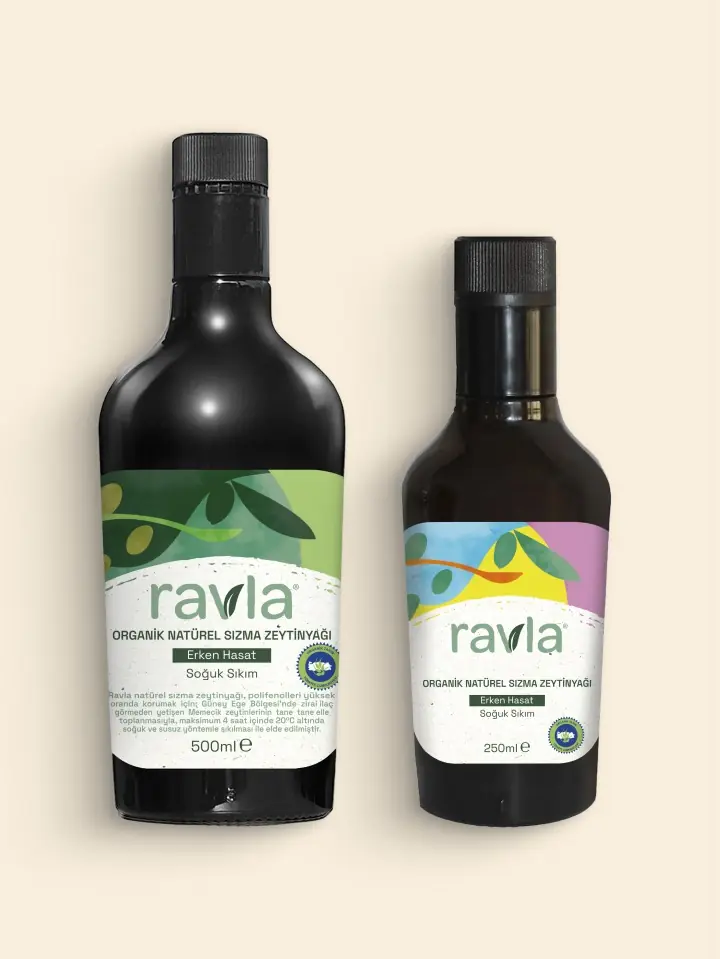 2'li Ürün - Ravla Organik Erken Hasat Zeytinyağı 500ml / Organik Zeytinyağı - Bebek Çocuk Yüksek Polifenol 250ml