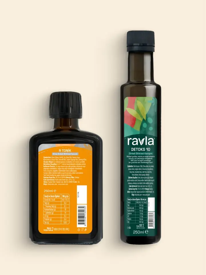2'li Ürün - Ravla R Tonik Elma Sirkeli Bitkisel İçecek - 250ml /  Ravla Detoks-10 Sirkeli Bitkisel İçecek - 250ml
