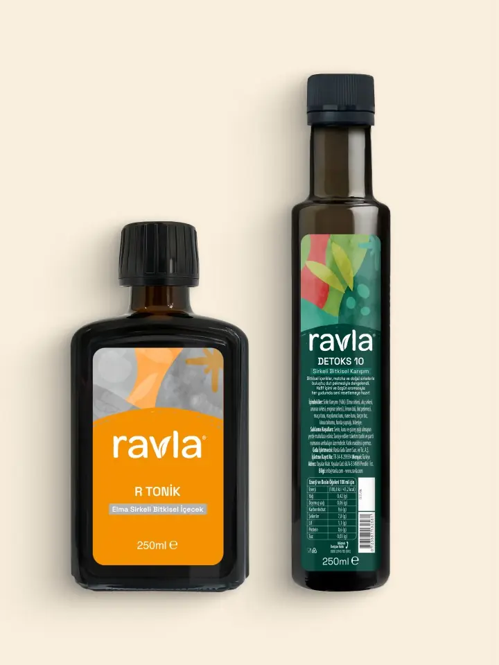 2'li Ürün - Ravla R Tonik Elma Sirkeli Bitkisel İçecek - 250ml /  Ravla Detoks-10 Sirkeli Bitkisel İçecek - 250ml