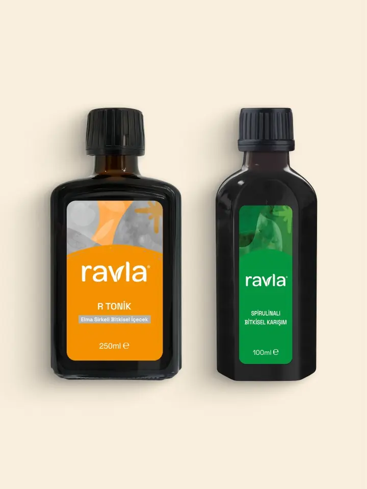 2'li Ürün - Ravla R Tonik Elma Sirkeli Bitkisel İçecek - 250ml /  Ravla Spirulinalı Bitkisel Karışım - 100ml