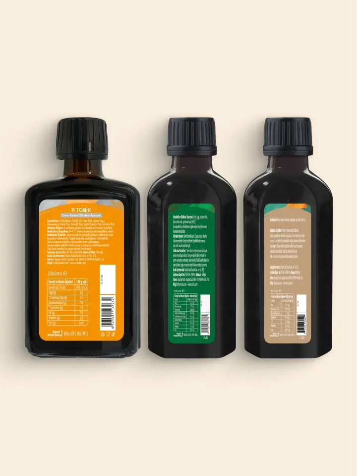 3’lü Ürün - Ravla R Tonik Elma Sirkeli Bitkisel İçecek - 250ml /  Ravla Spirulinalı Bitkisel Karışım - 100ml / Ravla Toniko Fermente İçecek - 100ml