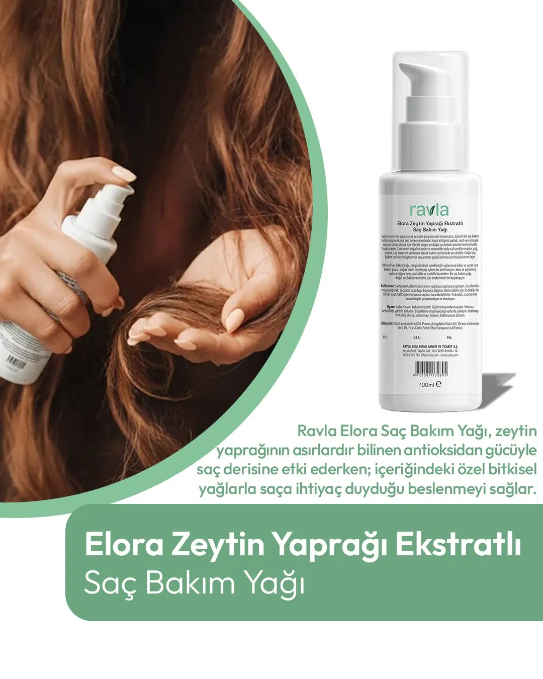 Ravla Elora Zeytin Yaprağı Ekstratlı Saç Bakım Yağı  - 100ml