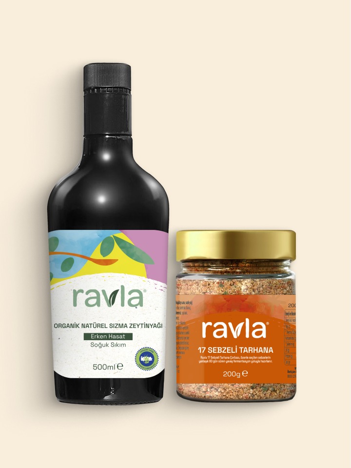 2'li Ürün - Ravla Organik Zeytinyağı - Bebek Çocuk Yüksek Polifenol 500ml / Ravla 17 Sebzeli Tarhana 200g