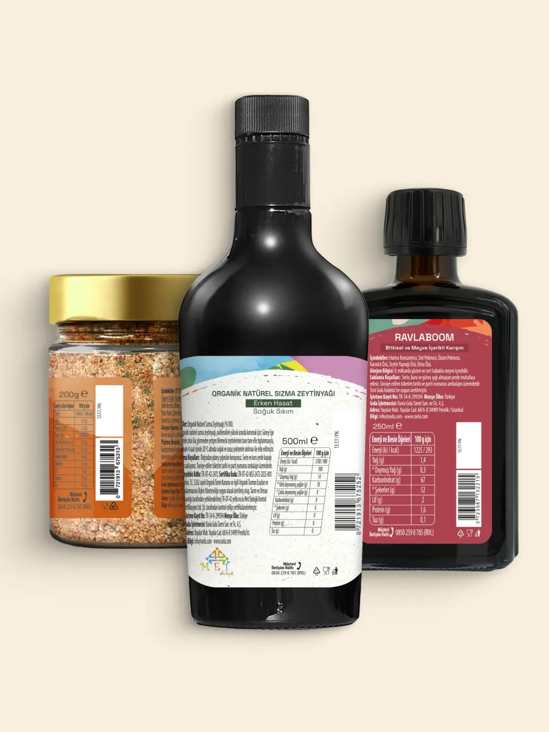 3'lü Ürün - Organik Zeytinyağı - Bebek Çocuk Yüksek Polifenol 500ml / Ravla 17 Sebzeli Tarhana 200g / Ravlaboom Karışım 250ml