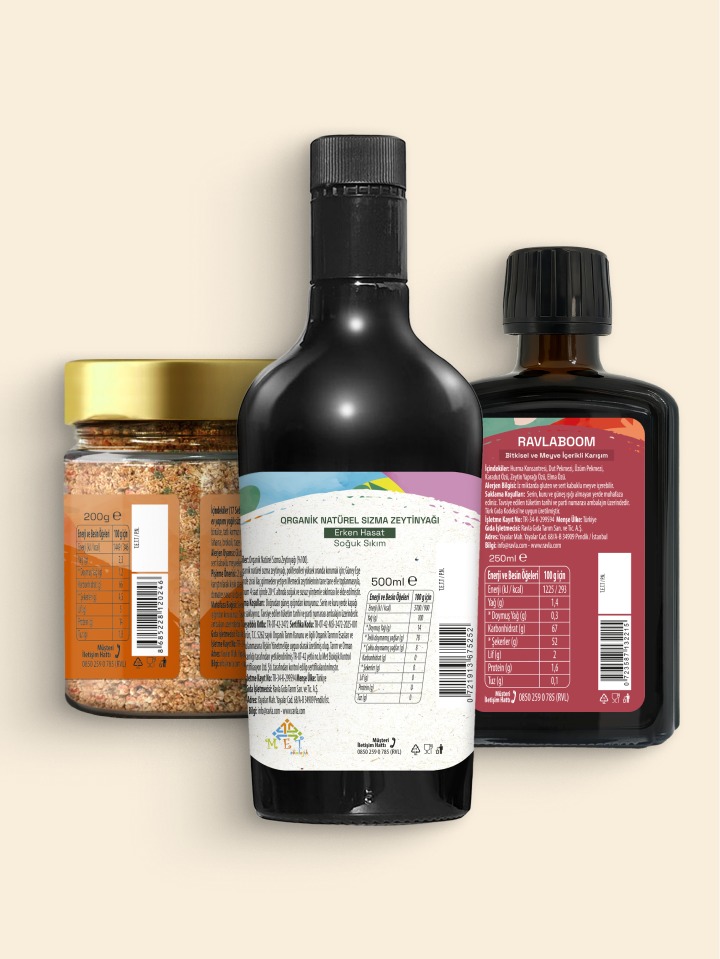 3'lü Ürün - Organik Zeytinyağı - Bebek Çocuk Yüksek Polifenol 500ml / Ravla 17 Sebzeli Tarhana 200g / Ravlaboom Karışım 250ml