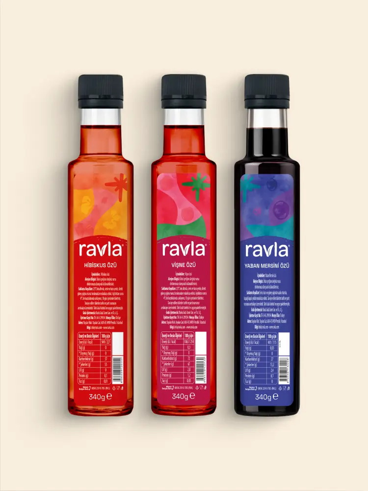 3'lü Ürün - Ravla Hibiskus Özü 340g / Yaban Mersini Özü 340g / Vişne Özü 340g